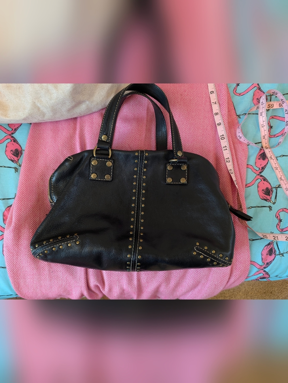 Michael Kors Black Studded Shoulder Bag with Gold-Tone Accents